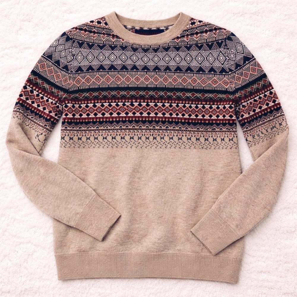 Aeropostale Beige and Multicolor Crewneck Sweater
